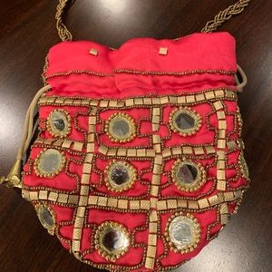 Beautiful mirror & bead embellished pouch bag. New